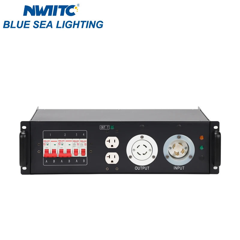 ขายร้อน 4chs L6-30 220V + 3chs Edison 110V กล่องจ่ายไฟเอาต์พุต L14-30 220V In & Output Power Distro 