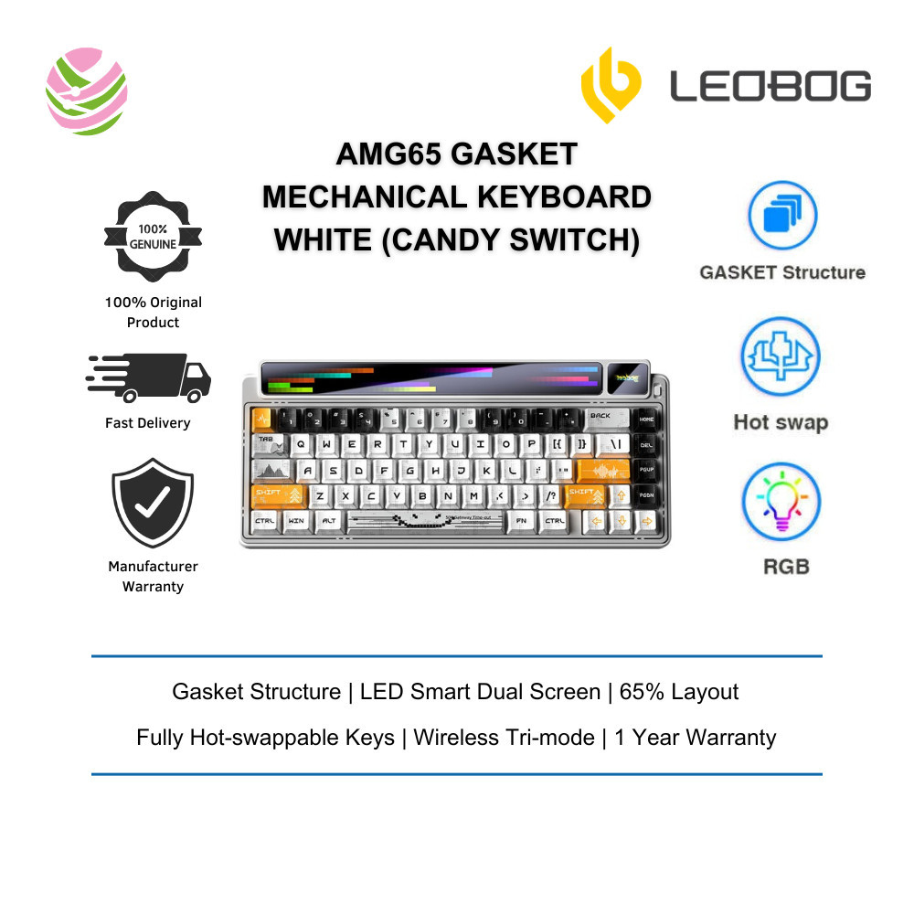 Aula Leobog AMG65 คีย์บอร์ดปะเก็นสามโหมด Silent Cotton Candy Switch สีขาว 8000MAH แบตเตอรี่