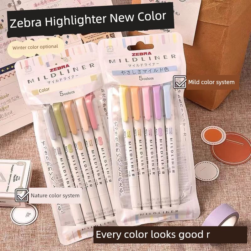 มาใหม่ล่าสุดญี่ปุ่น ZEBRA Fluorescent สีปากกา Mildliner สีอ่อน Double-Headed Fluorescent Marker นักเ