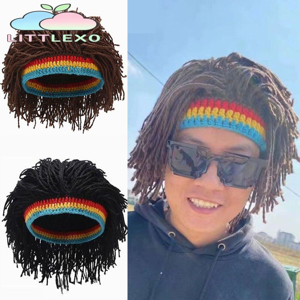 LITTLEX Reggae Dreadlocks วิกผม, Hip-hop Fiber วิกผม Braid หมวก, แฟชั่นสีดํา/สีน้ําตาล Reggae Africa Roots วิกผมบาร์