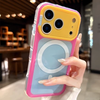 ถุงลมนิรภัยครอบคลุมเต็มรูปแบบ drop-proof IMD soft edge กรณีแม่เหล็กหน้าต่างขนาดใหญ่สําหรับ iPhone 14 15 16 17 Pro Max 15PROMAX ล้อมรอบอย่างเต็มที่กันกระแทกฝาหลังปลอก