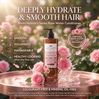 Boots Nature's Series Rose Water Conditioner 480Ml บู๊ทส์ เนเจอร์ส ซีรีส์ โรส วอเตอร์ คอนดิชันเนอร์ 480มล.