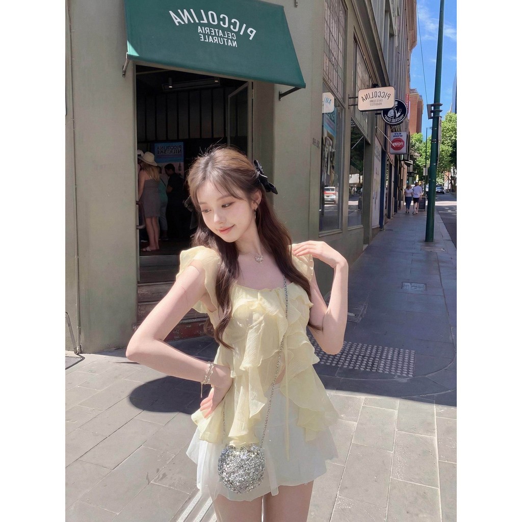 French Ruffled เสื้อแขนกุดผู้หญิงฤดูร้อนไม่สม่ําเสมอหลวม Slimmer ดู Classy Top เล็บเข็ม I ถัก Xi WLTZ
