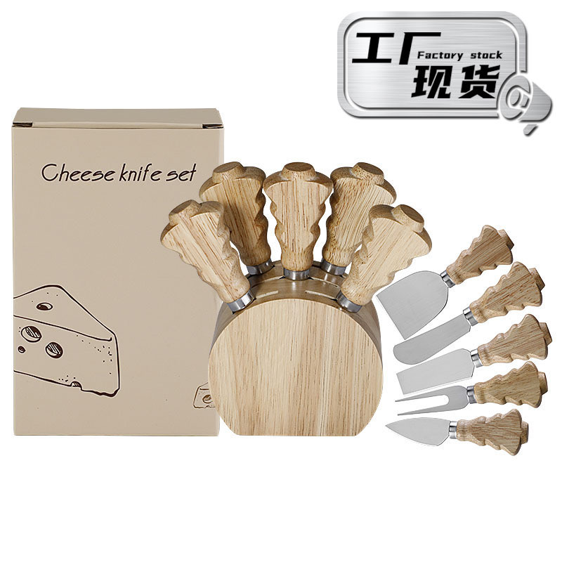 Cheese knife rubberwood storage rack Christmas tree handle cheese knife set5Cream knife set with kni