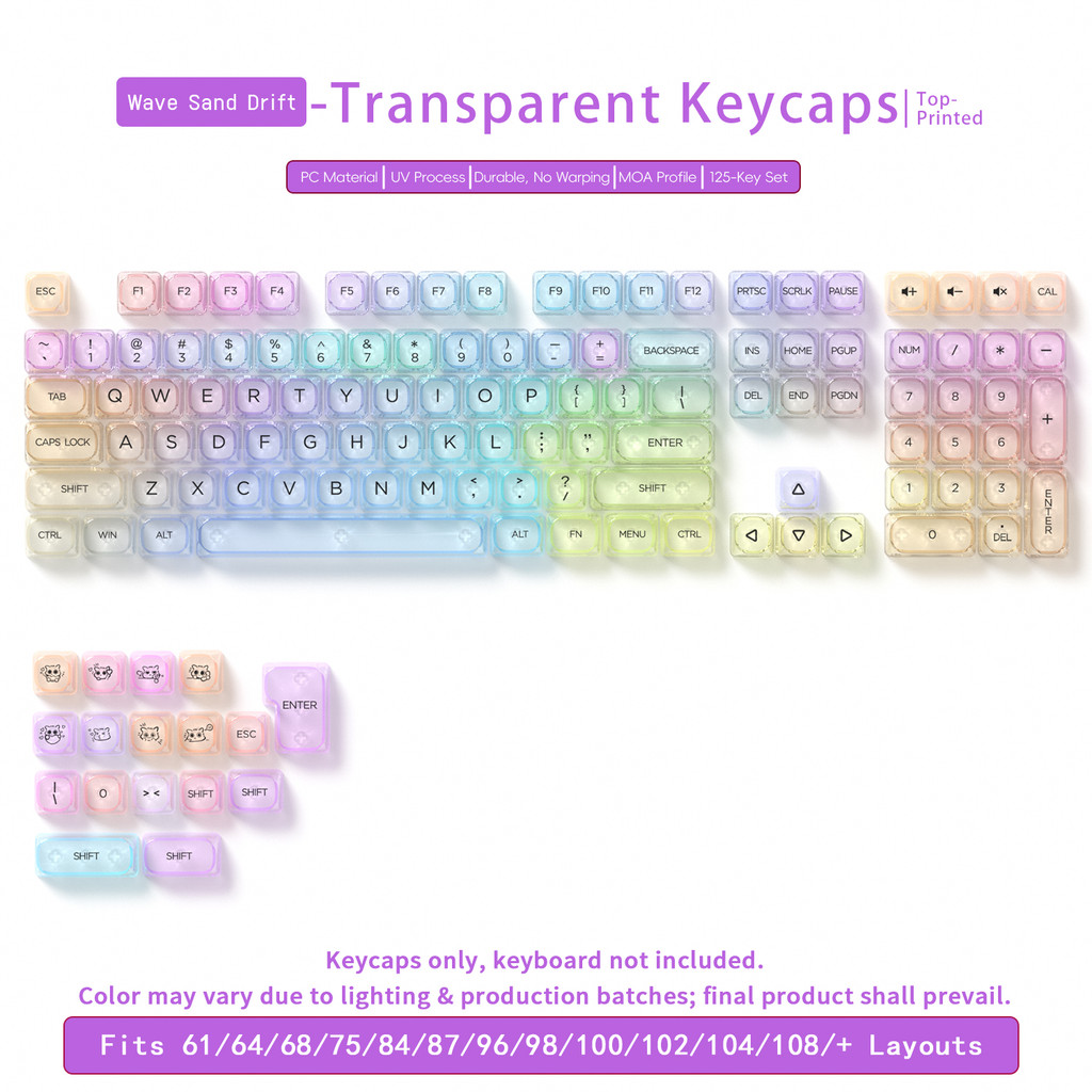 PBT โปร่งใส Gradient CUSTOM Keycaps ไทยภาษาอังกฤษ MOA โปรไฟล์ Backlit Keycaps ใช้งานร่วมกับ MX สวิทช