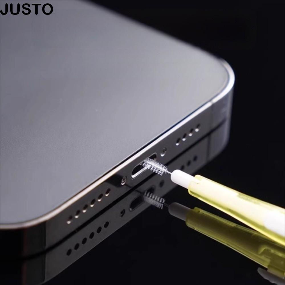 JUSTO น้ํายาทํารูลําโพง, มัลติฟังก์ชั่นสองหัวชาร์จพอร์ตทําความสะอาด, กําจัดฝุ่นสากลหัวแปรงละเอียดทําความสะอาด Gadget แปรงทําความสะอาดโทรศัพท์โทรศัพท์มือถือ