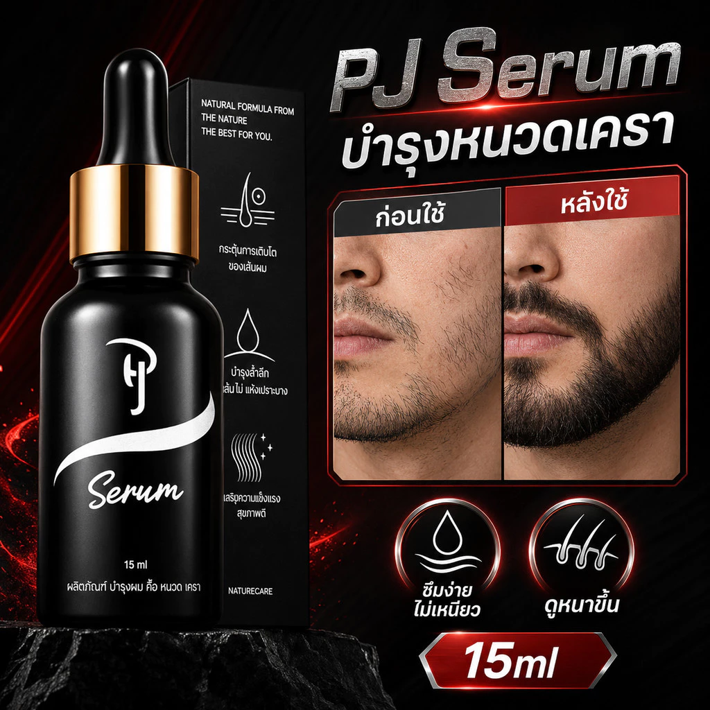 PJ Serum 15ml เซรั่มบำรุงคิ้ว หนวดเครา จอน ไรผม และเส้นผม สินค้ายอดนิยม ลูกค้าซื้อซ้ำ