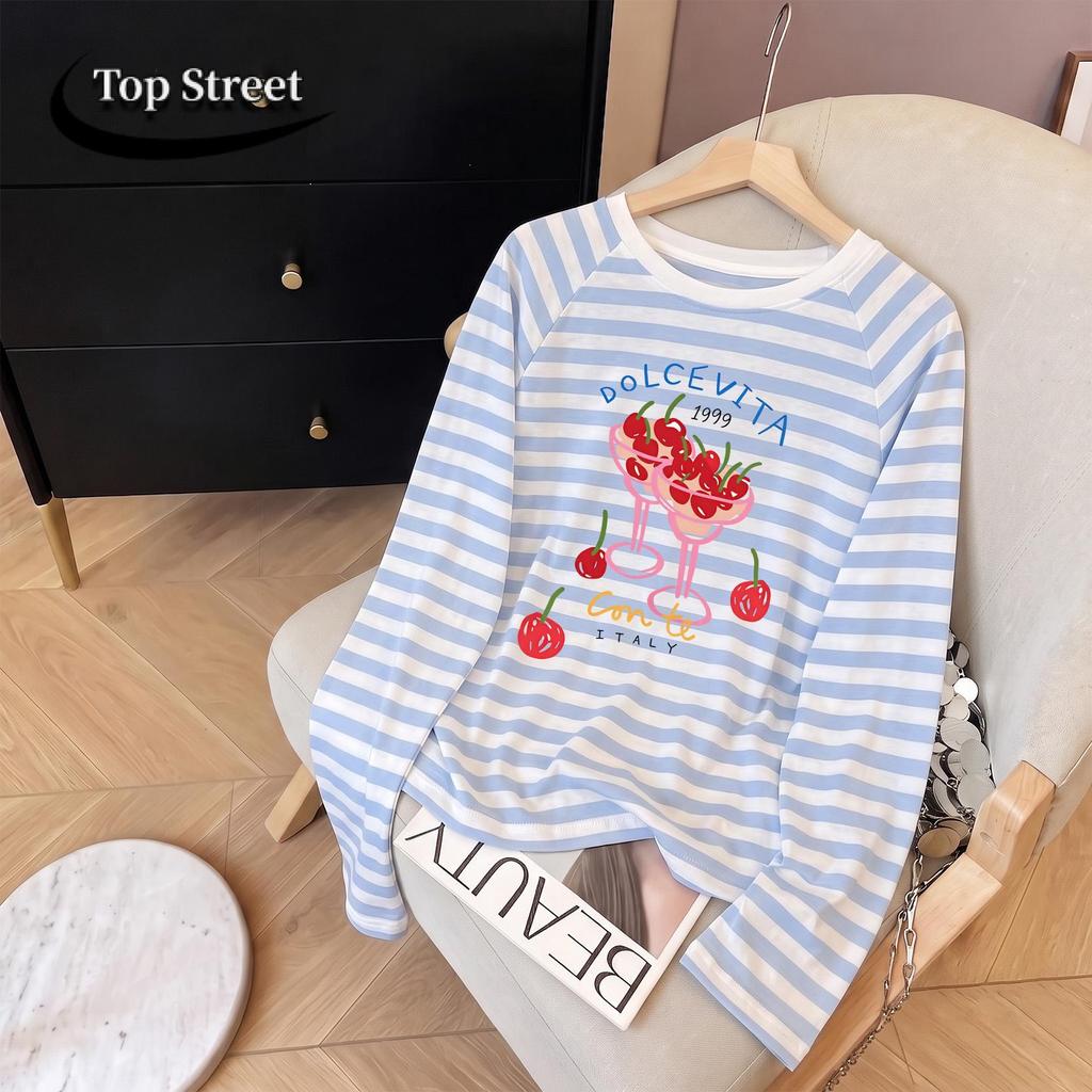 Top.street【ใหม่】 เสื้อยืด ทรงหลวม สไตล์เกาหลี เก็บเงินปลายทาง 'DPLCEVITA' #Colorful striped polka dots COD