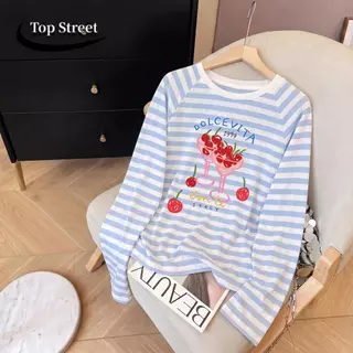 Top.street【ใหม่】🔥 เสื้อยืด ทรงหลวม สไตล์เกาหลี เก็บเงินปลายทาง 'DPLCEVITA' #Colorful striped polka dots COD