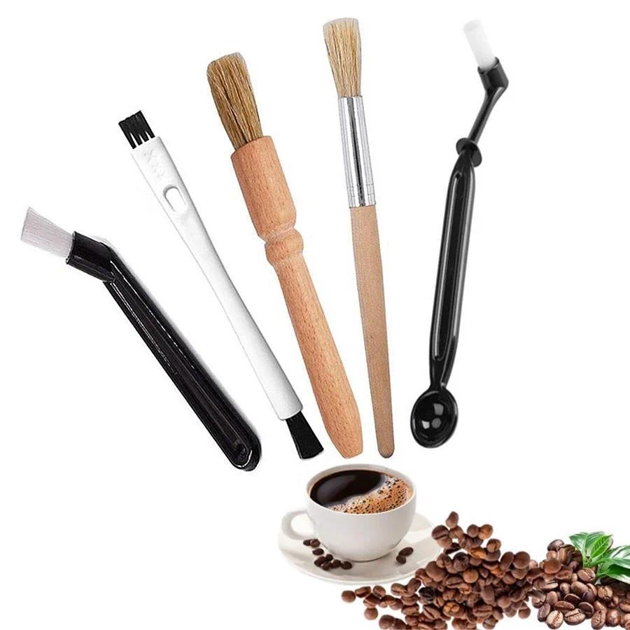 5Pcs Espresso Brush Set - Wooden Coffee Grinder & Machine Cleaning Brush Nylon Espresso Cleaner Kit 