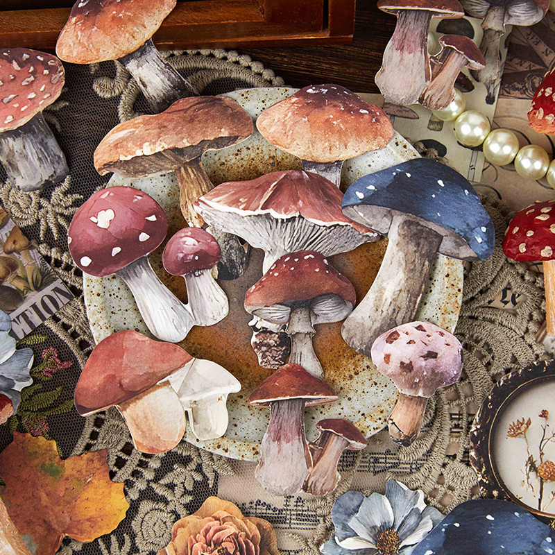 QOUZMO 50PCS Retro Vintage สติกเกอร์, Shabby Chic Forest เห็ดผีเสื้อ Die-cut สติกเกอร์สําหรับ Junk Journal สมุดภาพซองจดหมาย DIY ตกแต่ง, Vintage และโบราณ Series
