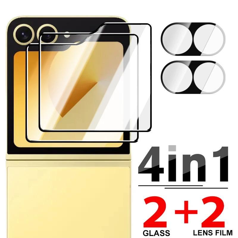 เหมาะสําหรับ Samsung Galaxy Z Flip 5/6 5G 6 in 1 ฟิล์มนิรภัยหน้าจอภายนอกและฟิล์มป้องกันเลนส์กล้องเหม