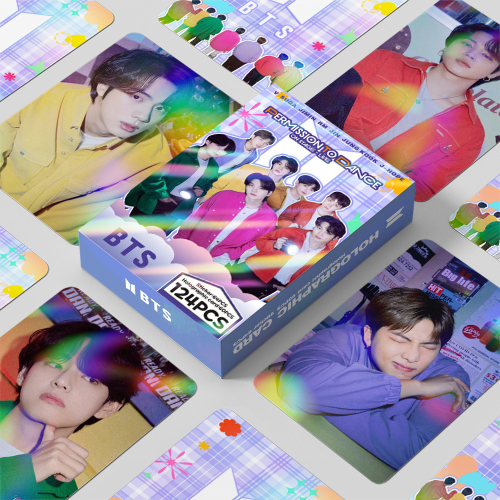 124 ชิ้น BTS Holographic เลเซอร์ Lomo การ์ดและสติ๊กเกอร์ Kpop Photocards คลังสินค้าพร้อม