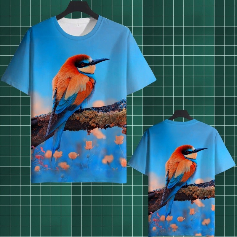 พิมพ์การ์ตูน Parrot เสื้อยืดสําหรับชายดอกไม้สัตว์กราฟิกแขนสั้น Tees แฟชั่นฤดูร้อนรอบคอ Tops Street T