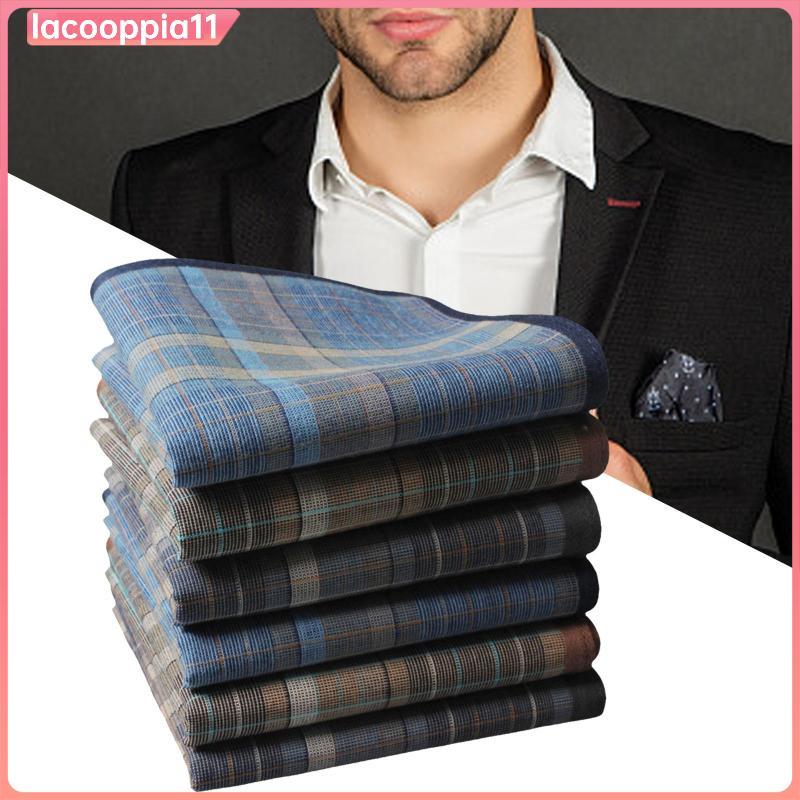 [lacooppia11] ผ้าเช็ดหน้าผ้าฝ้าย 6 ชิ้นสําหรับผู้ชายผ้าพันคอธุรกิจสแควร์แฮงกี้ผู้ชายสําหรับเจ้าบ่าวพรหมหญิงผู้ชายแต่งงานพ่อ