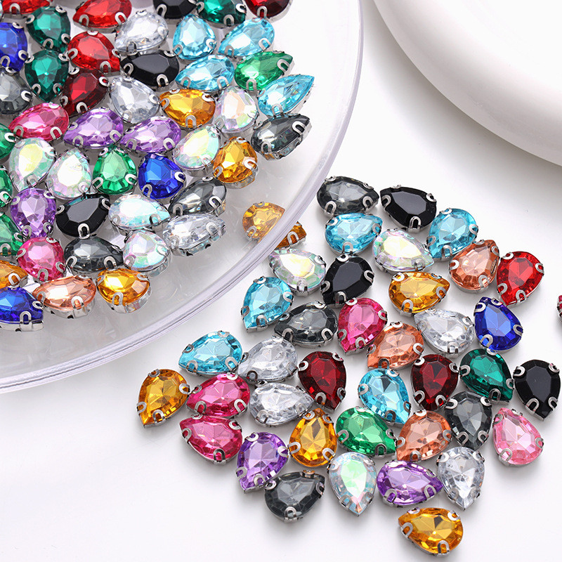 50 ชิ้น 10x14 มิลลิเมตรสีสัน Teardrop อะคริลิคเย็บบน Rhinestones พร้อม Claw การตั้งค่าสําหรับ DIY เสื้อผ้ากระเป๋าเครื่องประดับ Craft