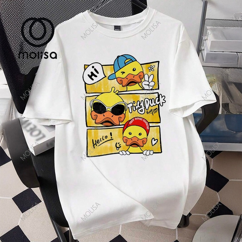 Molisa T shirt Tidy duck เสื้อสีขาว ลายการ์ตูน ผู้หญิง ผู้ชาย เสื้อยืด Unisex แขนสั้น 68091#