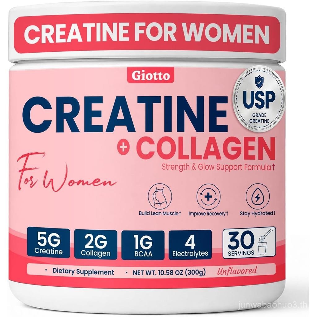 Giotto Creatine สําหรับผู้หญิง USP เกรด Micronized Creatine Monohydrate Powder พร้อมคอลลาเจน BCAAs แ
