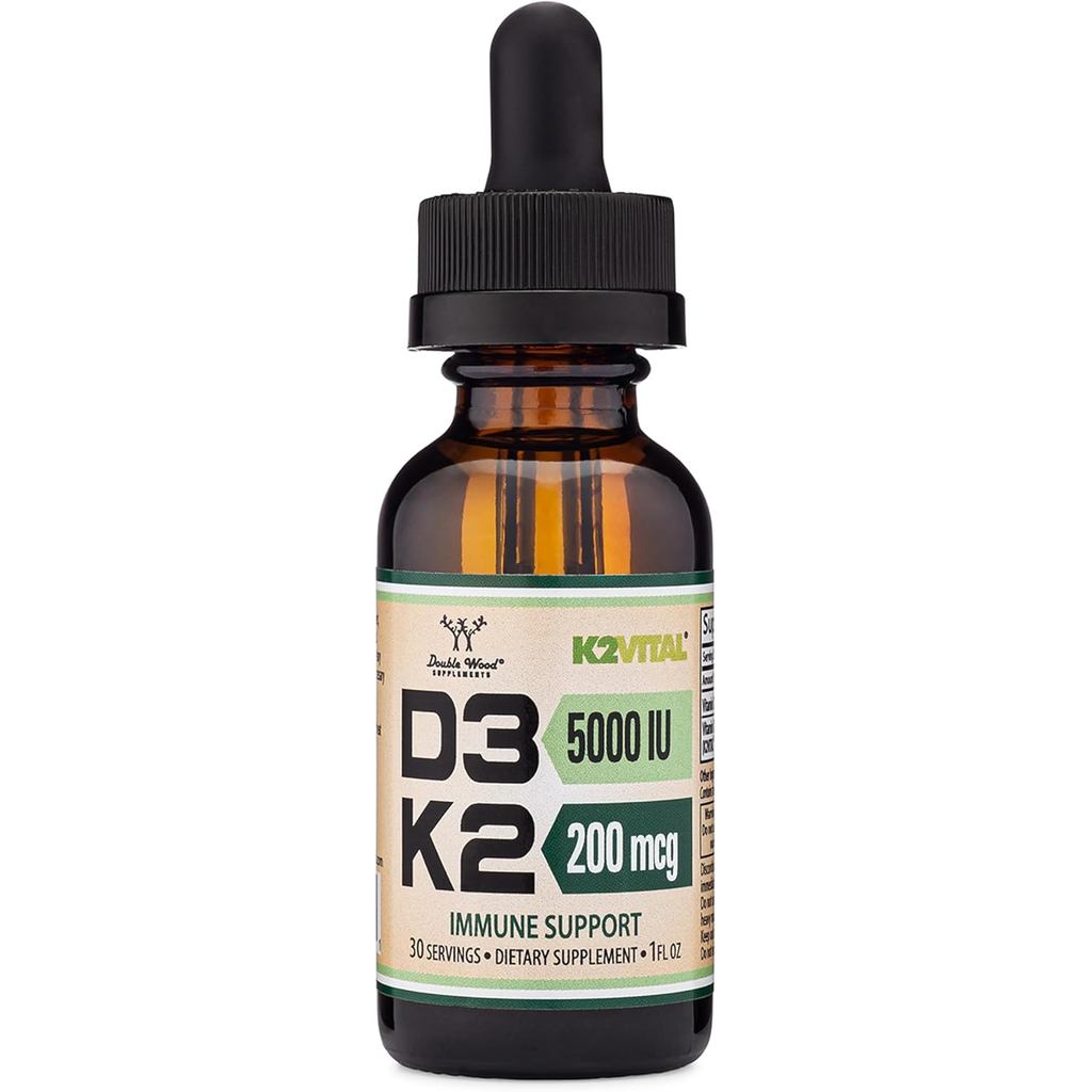 Double Wood Vitamin D3 K2 5,000 IU Liquid Drops (5,000 IU D3 และ 200mcg 9.9% Full Reverse Patent K2 