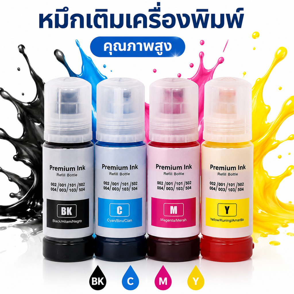 4 สี 70MLหมึกเติม Epson 001/003 หมึกเติมเครื่อง สีสดใส หมึกเติมปรินเตอร์ สำหรับปริ้นเตอร์ L3110 L315