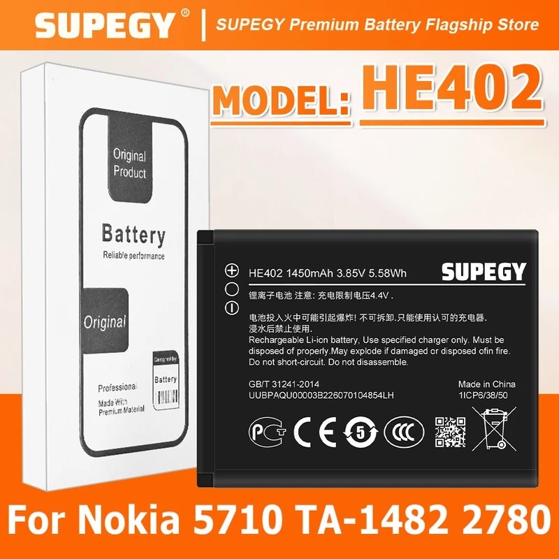 HE402 เปลี่ยนแบตเตอรี่สําหรับ NOKIA 5710 TA-1482 2780 แบตเตอรี่ใหม่ High Quanlity แบตเตอรี่