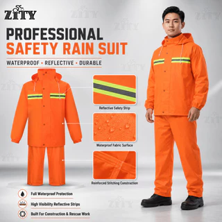 ZITY ชุดกันฝนเซฟตี้แถบสะท้อนแสง เสื้อ+กางเกง กันน้ำ สำหรับงานก่อสร้าง ซ่อมถนน กู้ภัย