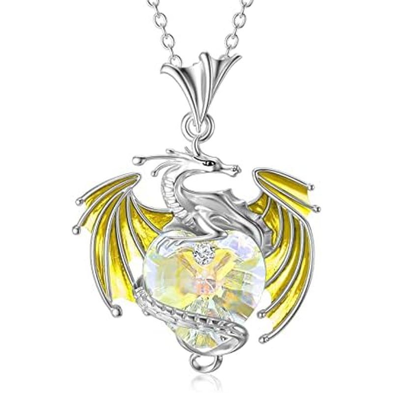 สร้อยคอมังกรเงินสเตอร์ลิง Birthstone Wyvern สร้อยคอคริสตัลรูปหัวใจของขวัญเครื่องประดับสําหรับผู้หญิง