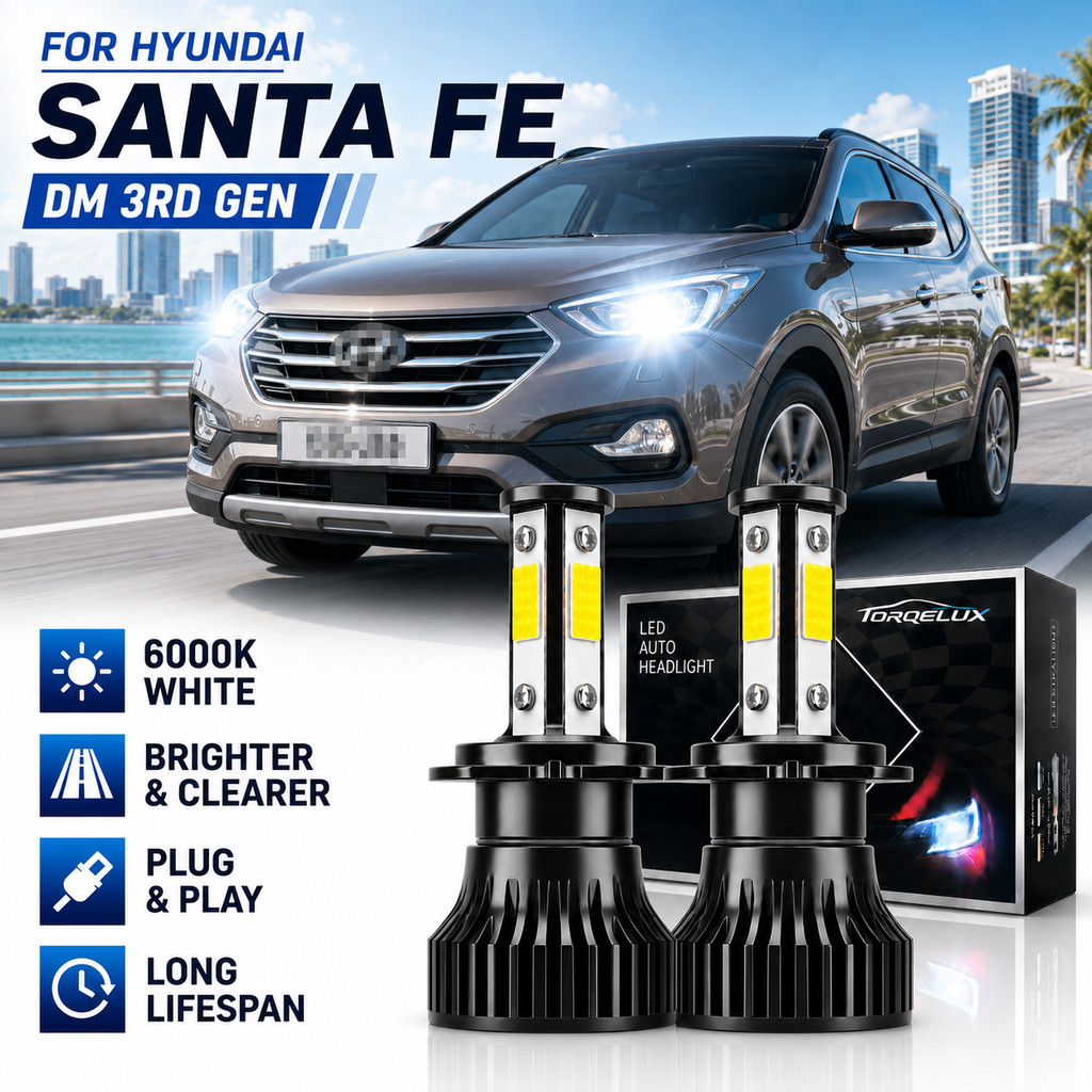 สําหรับ Hyundai Santa Fe (DM) 3rd Gen LED ไฟหน้ารถหลอดไฟ 1 คู่ไฟหน้า 6000K สีขาว 10000LM Super Brigh