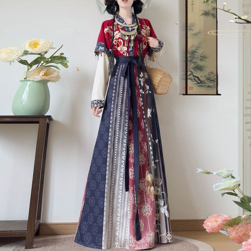 Luo Tang Xu Original [Jinzhou] Hanfu Tang Made ปัก Tang Yuzi เสื้อคอกลมเอวยาวแปดหักกระโปรงทุกวันฤดูใ