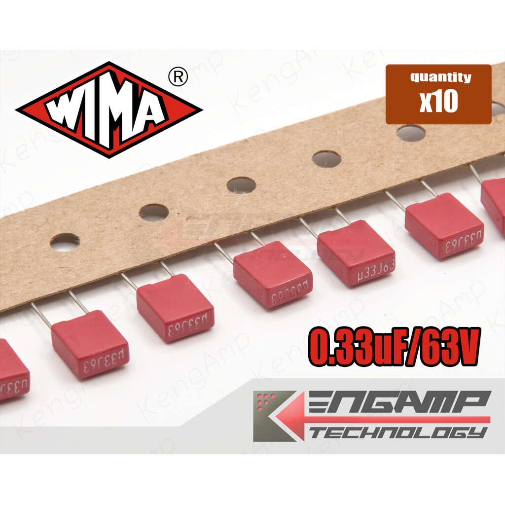 (10ตัว) [F-CAP] ล๊อตเก่า 0.33uF/63V u33J63V WIMA MKS2 5% 3.5x7.2 H8.5mm P=5mm