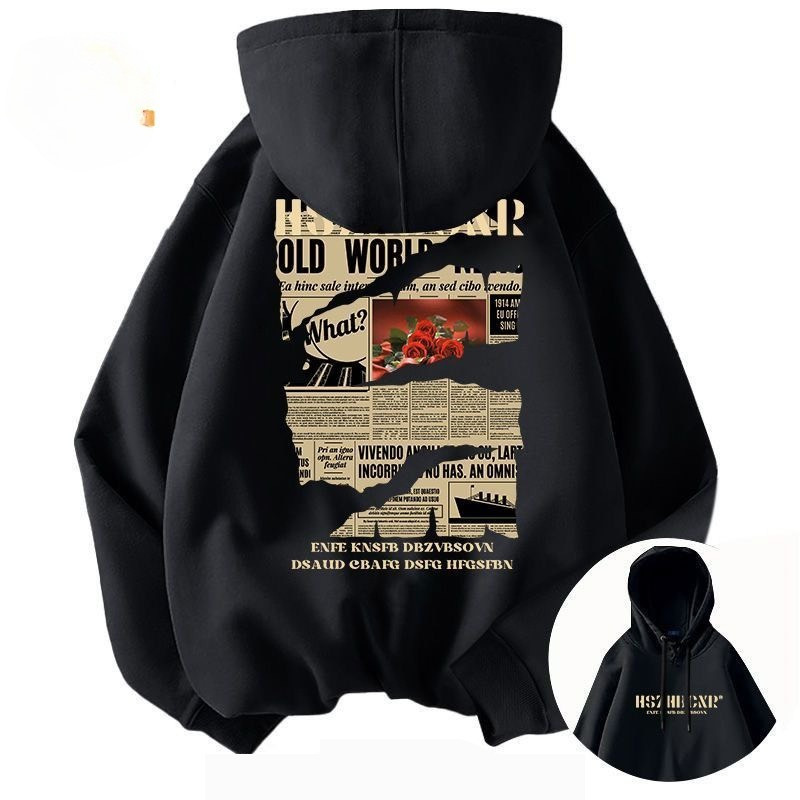 Old World Unisex Hoodie Old Leopard Pattern Rose Loose Form Streetwear บุคลิกภาพ