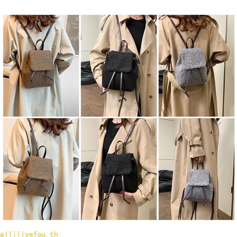 LIVE Stylish Furry Backpack Plush Daypack School Bag Casual Travel Daypack สําหรับผู้หญิง