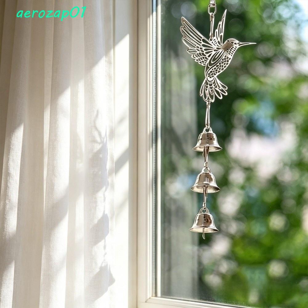 AEROZAP กระดิ่งลมนก, ตกแต่งสวน Hollow Out แขวนกระดิ่งลม, ตกแต่งบ้านแขวนจี้ DIY Sun Catcher 2D โลหะแบน Bird Bell Decor