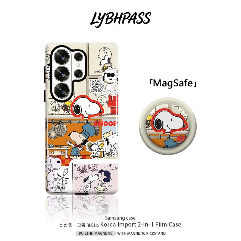 คสซัมซุง+มีขาตั้งแม่เหล็ก แม่เหล็ก MagSafe สนูปปี้ Snoopy การ์ตูน น่ารัก คอมิก ขอบ2ชั้น เคส Samsung galaxy s20 fe s21 s22 plus s23 s24 s25 edge s26 ultra note20 ultra A07 A17 A27 A37 A54 A55 A56 A57 5G เปิดเลนส์ กันกระแทก โทรศัพท์ มือถือ case