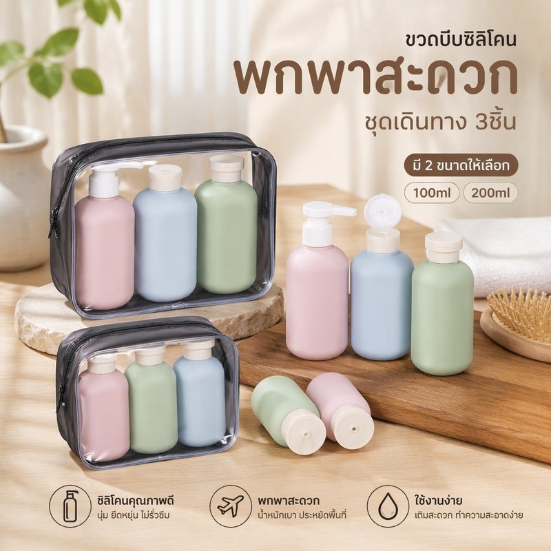 ชุดขวดแป้งสําหรับเดินทาง โลชั่นรีฟิล แชมพู ปั๊ม หมวกพลิก ป้องกันการรั่วซึม แบบพกพา วิชาพลศึกษา