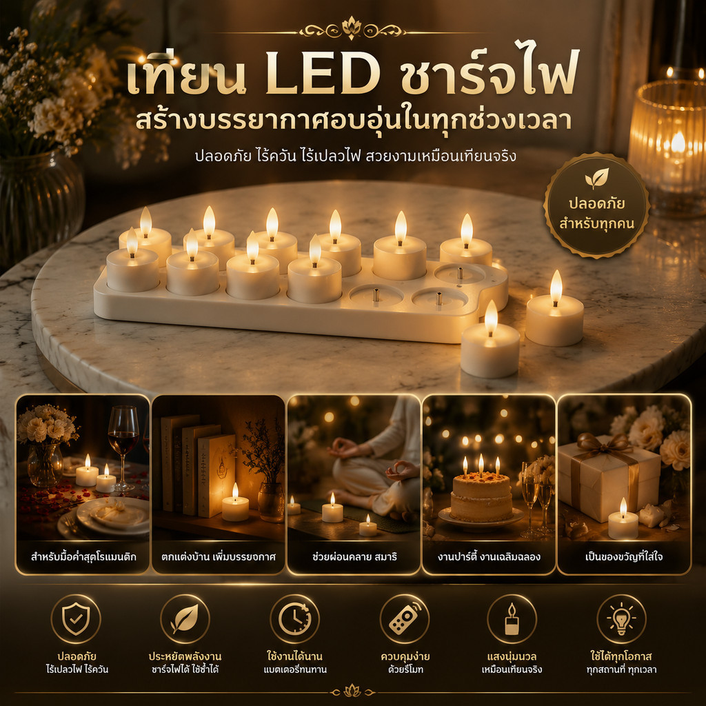 เทียนไฟ LED จำลองเปลวไฟ พร้อมรีโมท เหมาะสำหรับตกแต่งห้องนอน คาเฟ่ ร้านอาหาร และของขวัญสุดพิเศษ