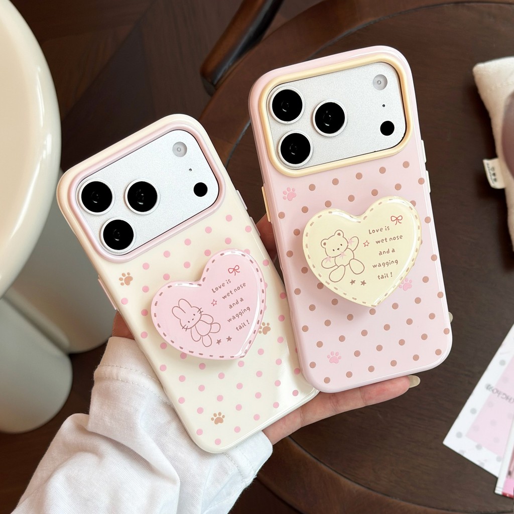 [Sheren] Love Heart Line Rabbit Bear เคสโทรศัพท์เหมาะสําหรับ i17 16 15 14 13 12 11 pro max เคสไอโฟน
