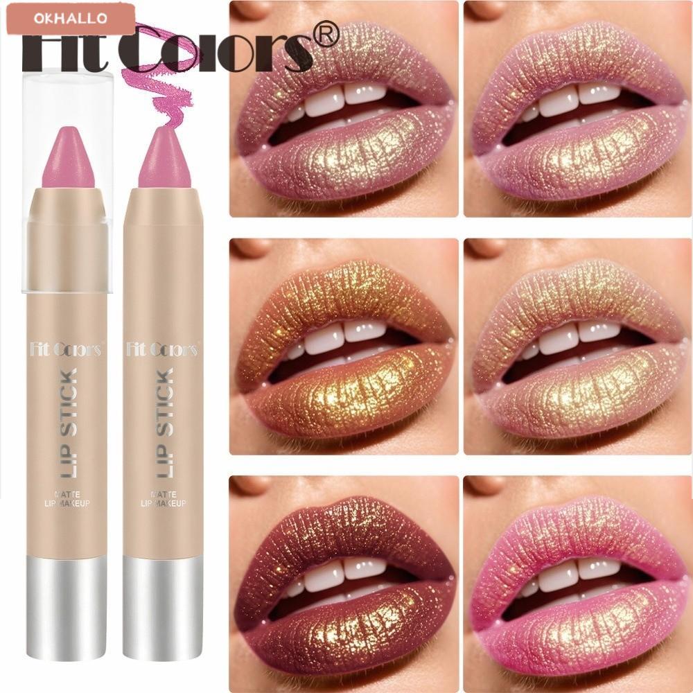 OKHALLO ลิปสติก Lipliner, Gold Glitter Long-Lasting Lipliner ดินสอ, Matte กันน้ําเงา Lipliner สําหรั