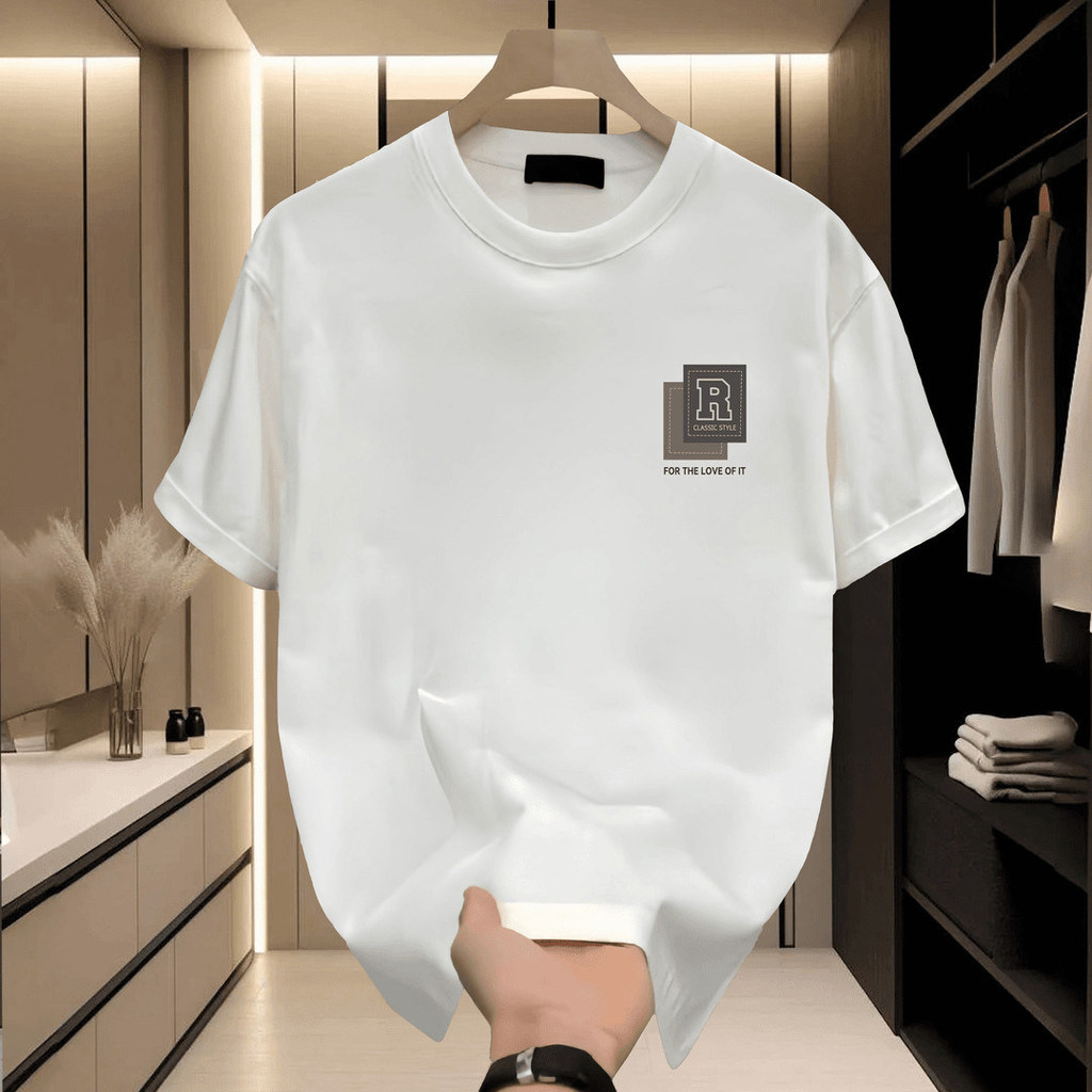 แขนสั้นทีเสื้อผู้ชายสไตล์พิมพ์ด้านบนรอบคอขนาดใหญ่แขนสั้นทีเสื้อ2731ntx