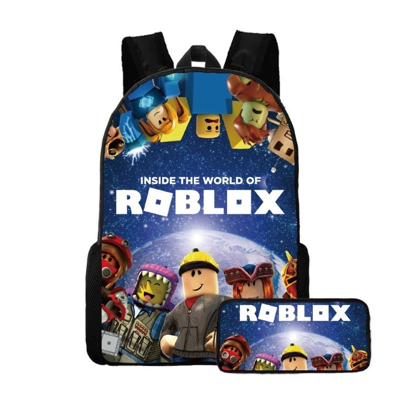 2 ชิ้น/เซ็ต Roblox กระเป๋าเป้เด็ก + กระเป๋าดินสอ การ์ตูน กระเป๋านักเรียนประถม ทนทานน้ำหนักเบากันน้ำ Backpack