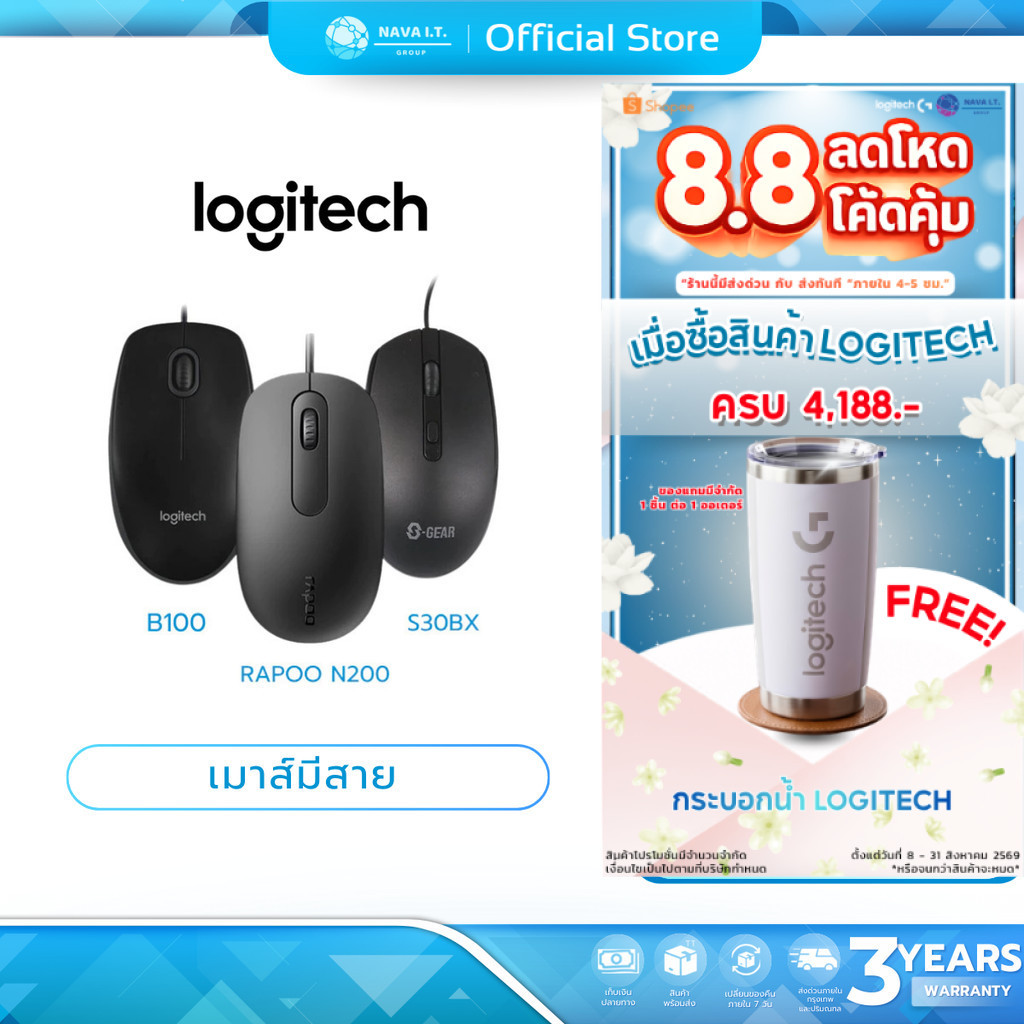 (มีส่งด่วน) LOGITECH B100 B170 SGEAR S30BX RAPOO N200 MOUSE รับประกัน1-3ปี