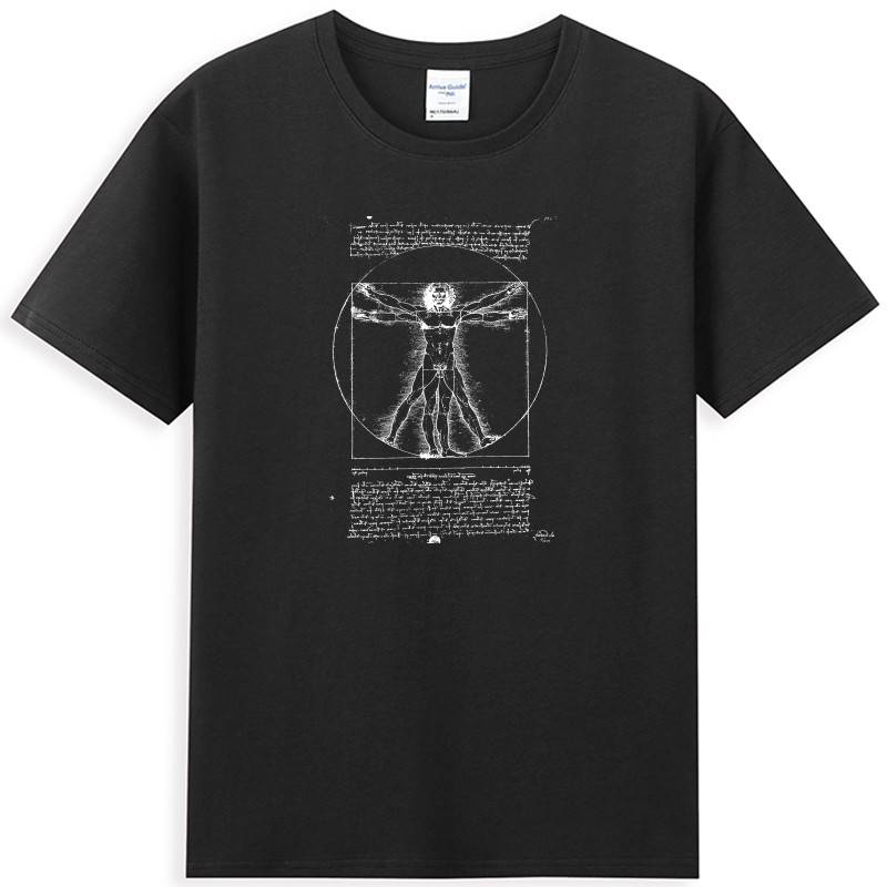Witruvian Canon Ratio ผู้ชาย Ratio Da Vinci Manuscript เสื้อยืดแขนสั้นผู้ชายผ้าฝ้ายแท้รอบคอครึ่งแขน