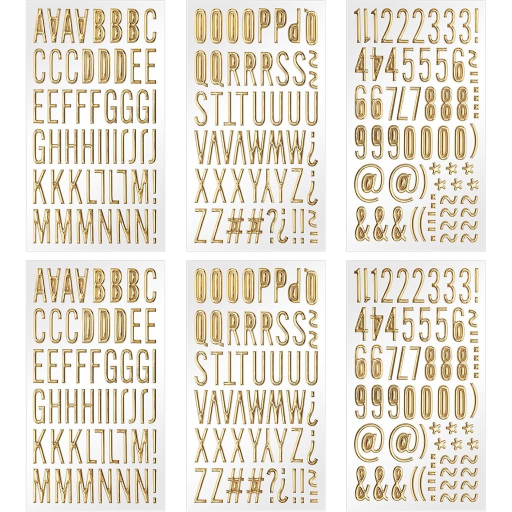 Hoodia 342pcs ขนาดเล็ก 3D Gold ตัวอักษรสติกเกอร์ Self-Adhesive Hot Stamping กระบวนการสติกเกอร์ตัวอัก