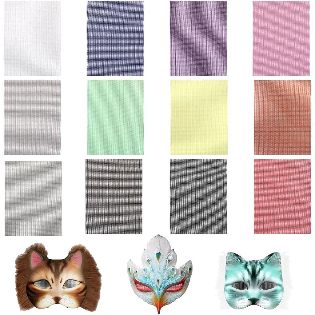12 แพ็คพลาสติกสีสันคอสเพลย์ตาตาข่าย, 7.87 X 5.9 นิ้ว 12 สี Fursuit Eye ตาข่ายดูผ่านที่ว่างเปล่า DIY 