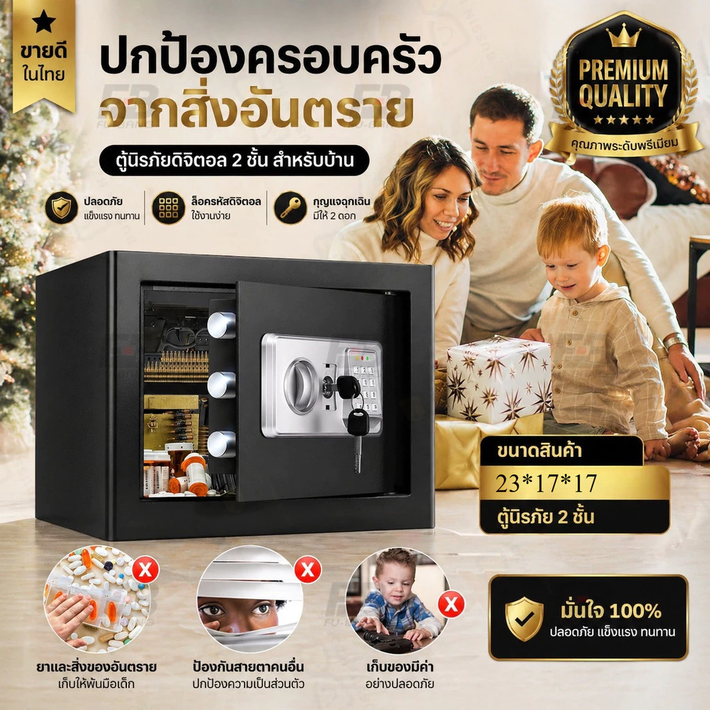 ตู้เซฟ ตู้เซฟกันไฟ Safety Box ตู้เซฟขนาดเล็กขนาด(23x17x17cm) ตู้เซฟโรงแรม ตู้เซฟระบบดิจิตอล ตู้เซฟล็อก รับประกัน5ป