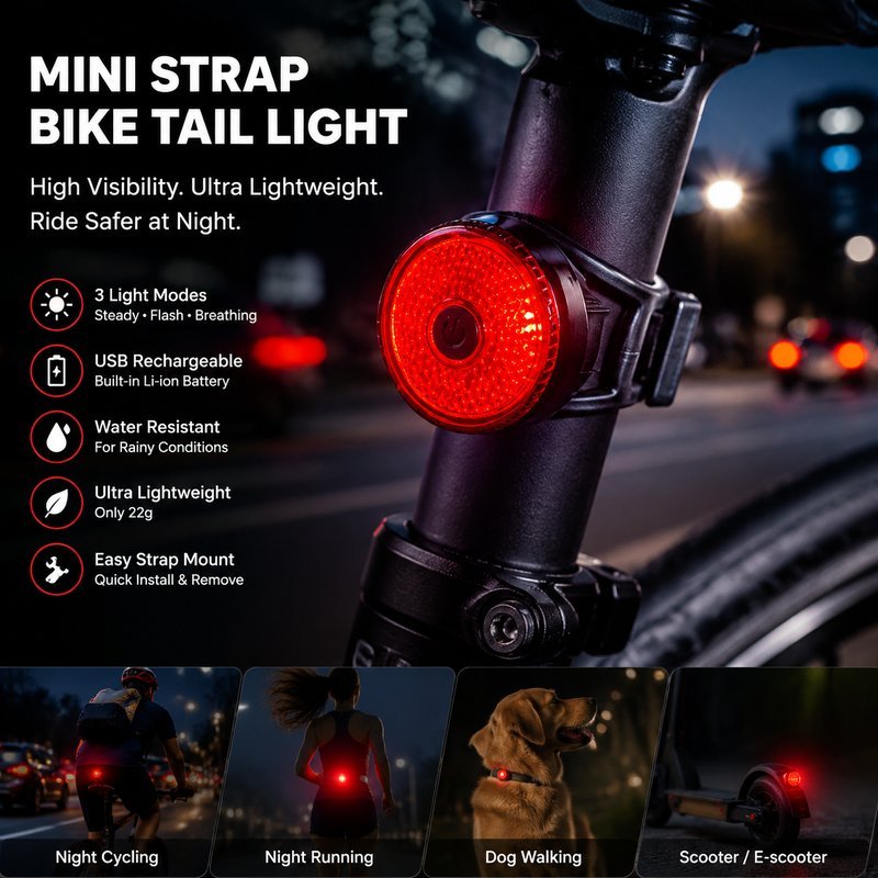 ไฟติดท้ายจักรยาน ไฟจักรยาน LED ชาร์จได้ 350mAh ความสว่าง 100LM ไฟเตือนชัด เหมาะกับการปั่นกลางคืน และเดินทาง