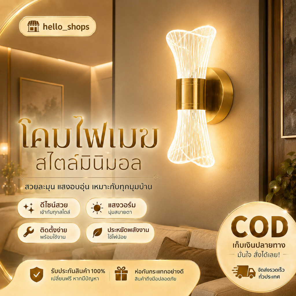 โคมไฟติดผนังสไตล์เชิงเทียน สีทอง ควบคุมด้วยสวิตช์สัมผัส สำหรับตกแต่งห้องนอน ทางเข้าห้องโถง ห้องนั่งเล่น