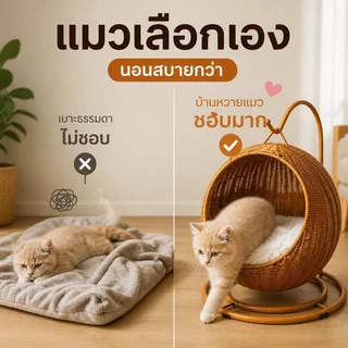 ตะกร้าแมว บ้านแมวหวาย เปลแมว ตะกร้าแขวน เตียงแมวขนาดใหญ่ วัสดุธรรมชาติ สานกึ่งปิด นอนสบาย ใช้ได้ทุกฤดู