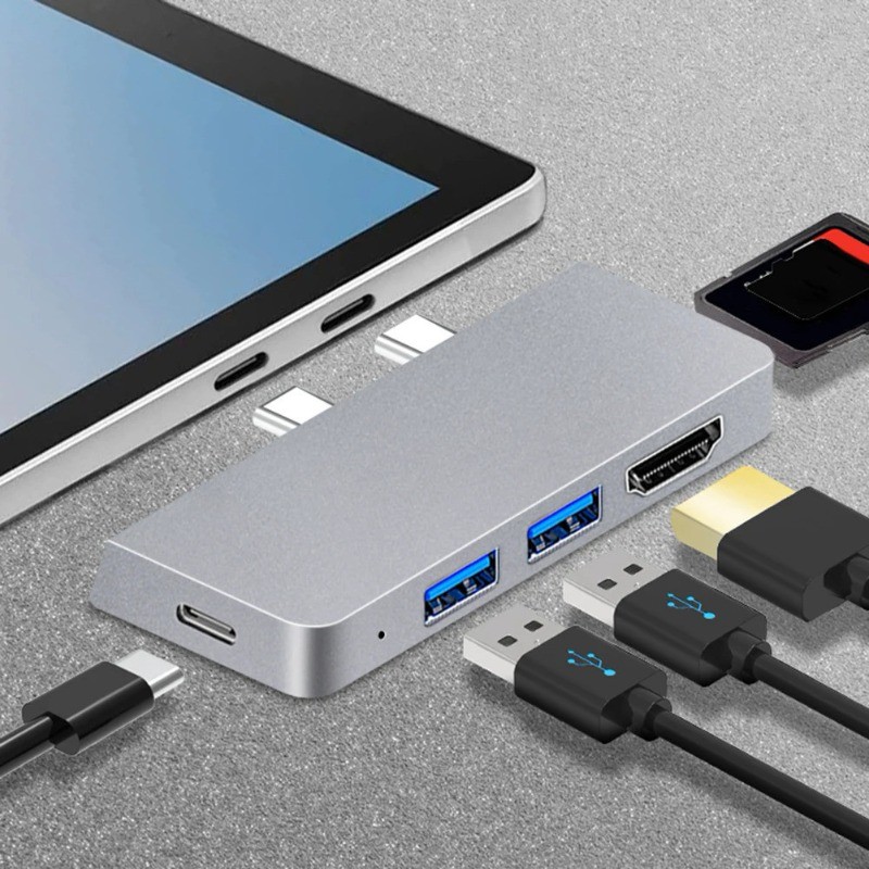 6-in-1 USB Hub Expander Type-C ชายกับ HDMI รองรับ SD ความเร็วสูงสําหรับ Surface pro 12