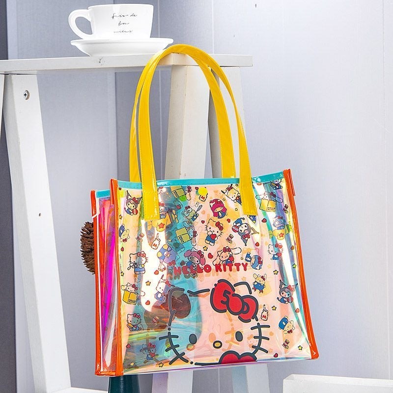 Pvc Colourful Tote Bag Laser Jelly Bag สวัสดีกิ#pvc炫彩手提袋镭射果冻包hello กี
